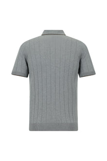 Orta Anrasit Melanj Slim Fit Dar Kesim Desenli Fermuarlı İtalyan Triko Polo T-shirt