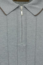 Orta Anrasit Melanj Slim Fit Dar Kesim Desenli Fermuarlı İtalyan Triko Polo T-shirt