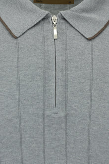 Orta Anrasit Melanj Slim Fit Dar Kesim Desenli Fermuarlı İtalyan Triko Polo T-shirt
