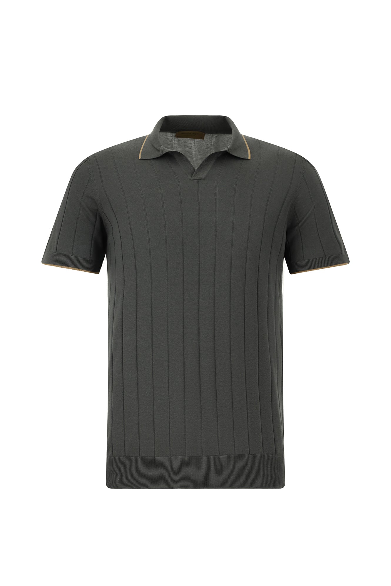 Siyah Slim Fit Dar Kesim Çizgili İtalyan Triko Polo T-shirt
