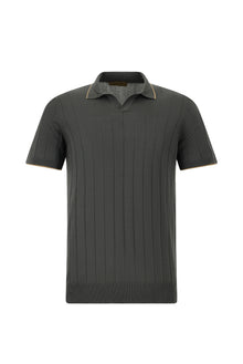 Siyah Slim Fit Dar Kesim Çizgili İtalyan Triko Polo T-shirt