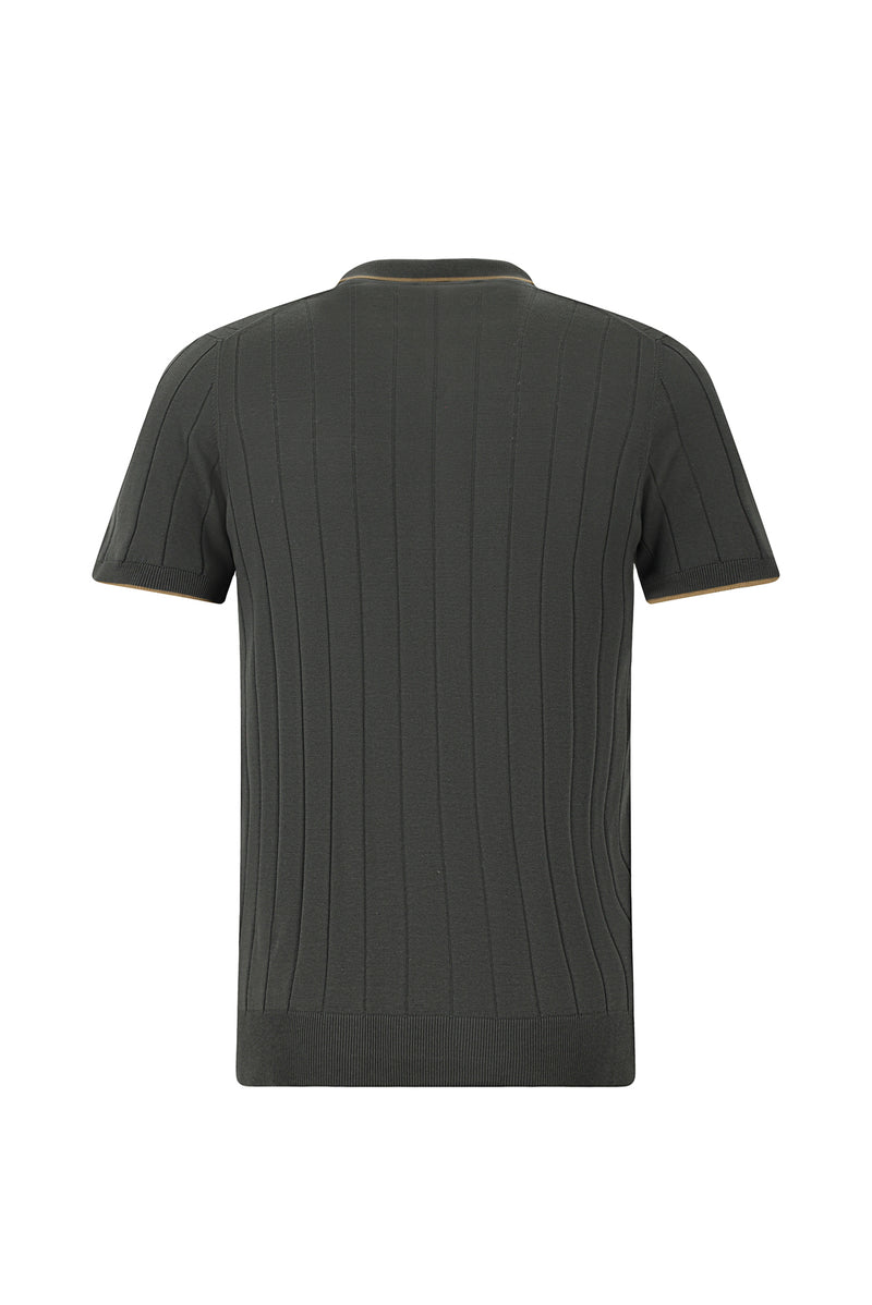 Siyah Slim Fit Dar Kesim Çizgili İtalyan Triko Polo T-shirt