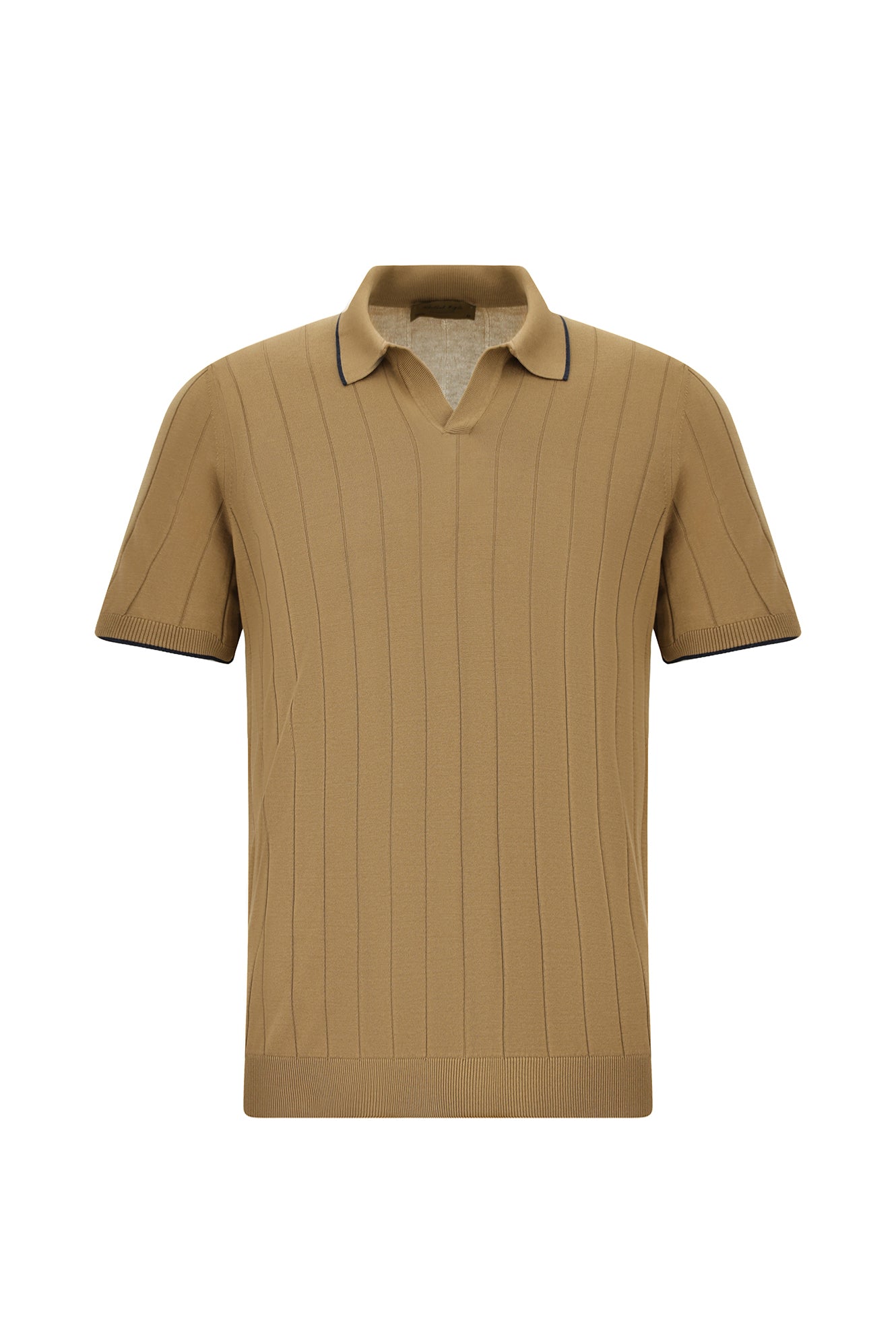 Koyu Bej Slim Fit Dar Kesim Çizgili İtalyan Triko Polo T-shirt