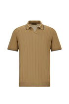 Koyu Bej Slim Fit Dar Kesim Çizgili İtalyan Triko Polo T-shirt