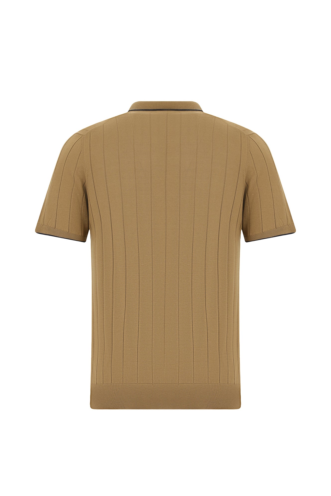 Koyu Bej Slim Fit Dar Kesim Çizgili İtalyan Triko Polo T-shirt