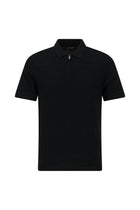 Siyah Slim Fit Dar Kesim Fermuarlı Merserize Pamuk Desenli Polo Yaka T-shirt