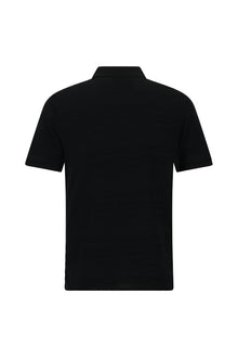 Siyah Slim Fit Dar Kesim Fermuarlı Merserize Pamuk Desenli Polo Yaka T-shirt