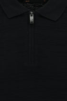 Siyah Slim Fit Dar Kesim Fermuarlı Merserize Pamuk Desenli Polo Yaka T-shirt