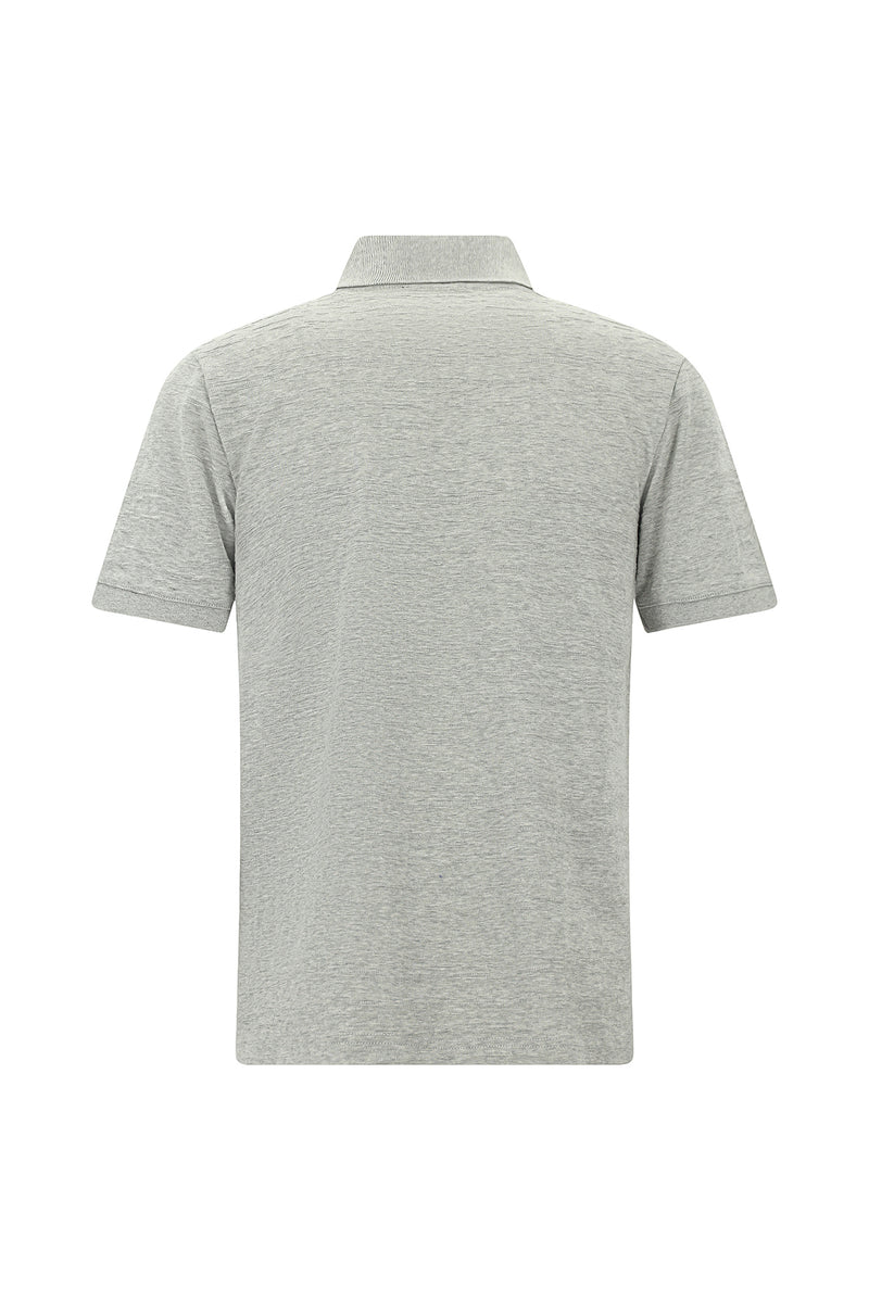 Açık Gri Slim Fit Dar Kesim Fermuarlı Merserize Pamuk Desenli Polo Yaka T-shirt