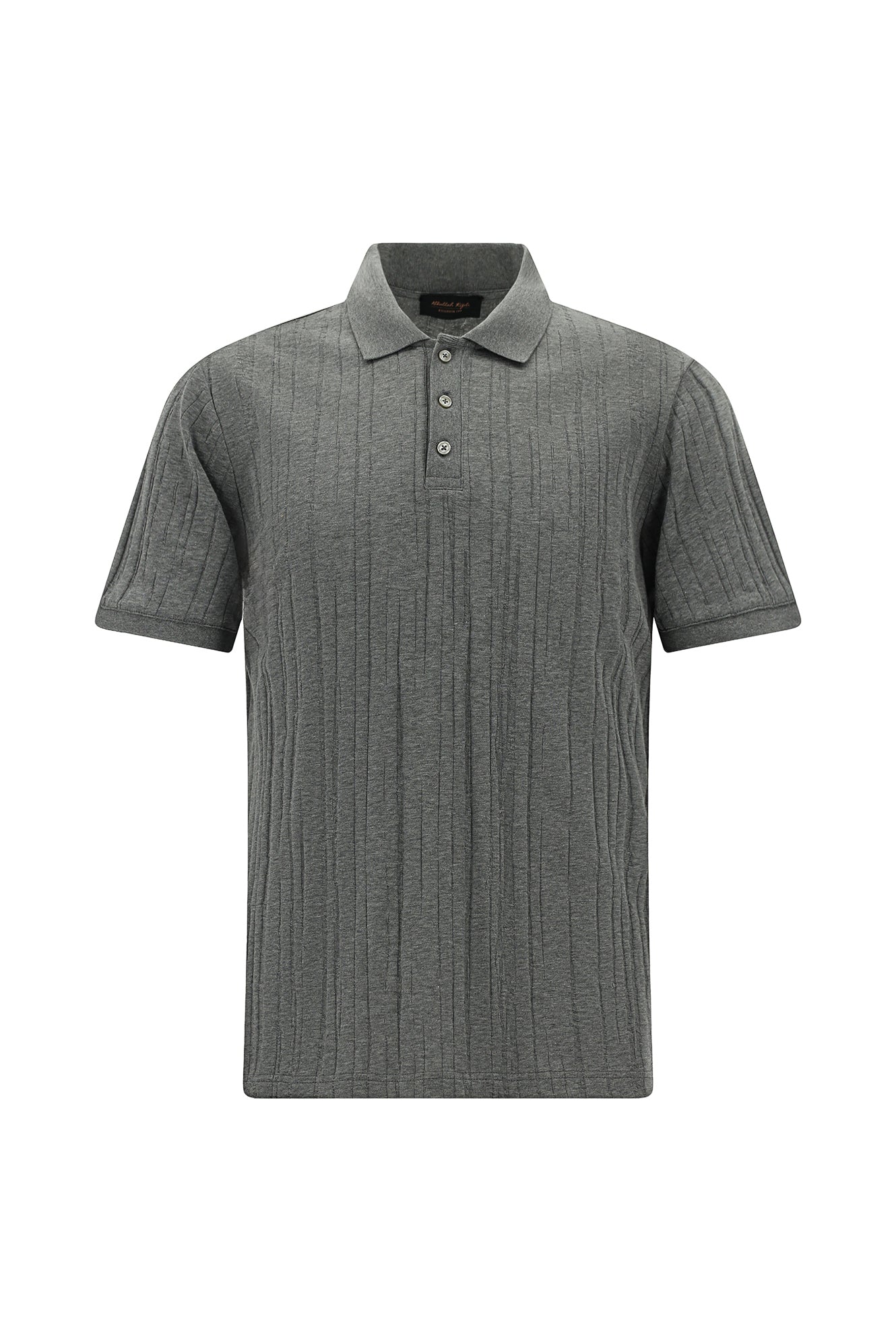 Orta Gri Melanj Slim Fit Dar Kesim Merserize Pamuk Desenli Polo Yaka T-shirt