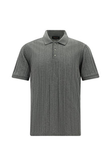 Orta Gri Melanj Slim Fit Dar Kesim Merserize Pamuk Desenli Polo Yaka T-shirt