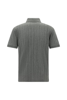 Orta Gri Melanj Slim Fit Dar Kesim Merserize Pamuk Desenli Polo Yaka T-shirt
