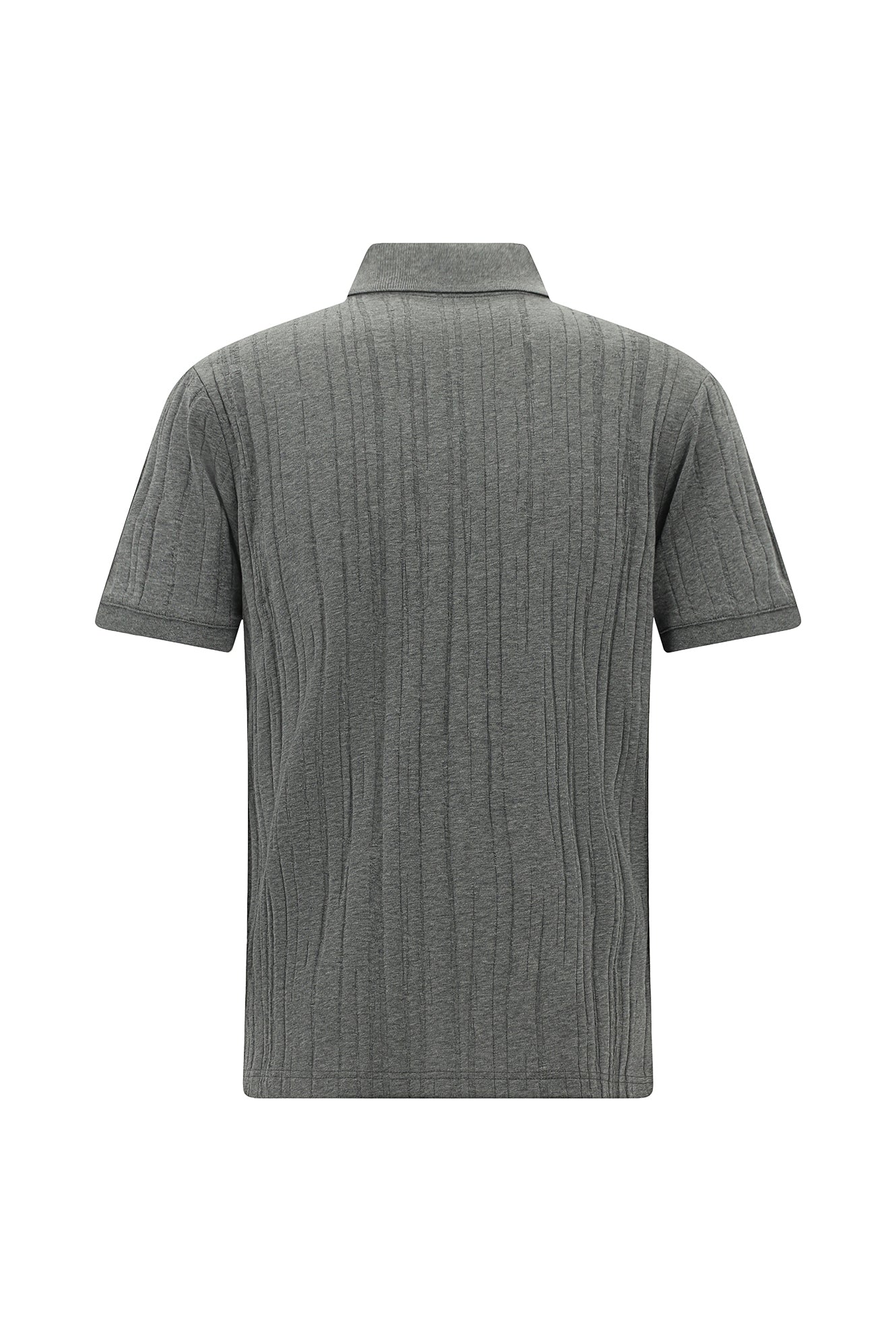 Orta Gri Melanj Slim Fit Dar Kesim Merserize Pamuk Desenli Polo Yaka T-shirt-Abdullah Ki??l?