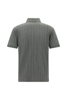 Orta Gri Melanj Slim Fit Dar Kesim Merserize Pamuk Desenli Polo Yaka T-shirt-Abdullah Ki??l?