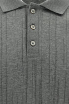 Orta Gri Melanj Slim Fit Dar Kesim Merserize Pamuk Desenli Polo Yaka T-shirt