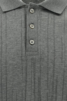 Orta Gri Melanj Slim Fit Dar Kesim Merserize Pamuk Desenli Polo Yaka T-shirt