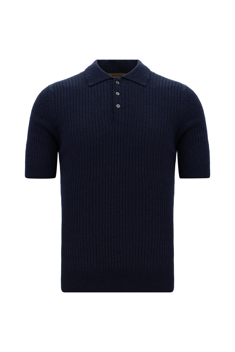 Koyu Lacivert Slim Fit Dar Kesim Merserize Pamuk Desenli Polo Yaka T-shirt