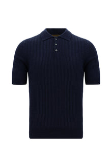 Koyu Lacivert Slim Fit Dar Kesim Merserize Pamuk Desenli Polo Yaka T-shirt-Abdullah Ki??l?