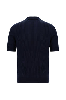 Koyu Lacivert Slim Fit Dar Kesim Merserize Pamuk Desenli Polo Yaka T-shirt