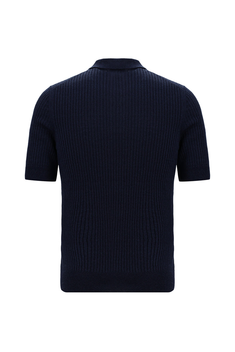 Koyu Lacivert Slim Fit Dar Kesim Merserize Pamuk Desenli Polo Yaka T-shirt