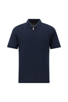 Koyu Lacivert Slim Fit Dar Kesim Fermuarlı Nakışlı Pamuk Desenli Polo Yaka T-shirt