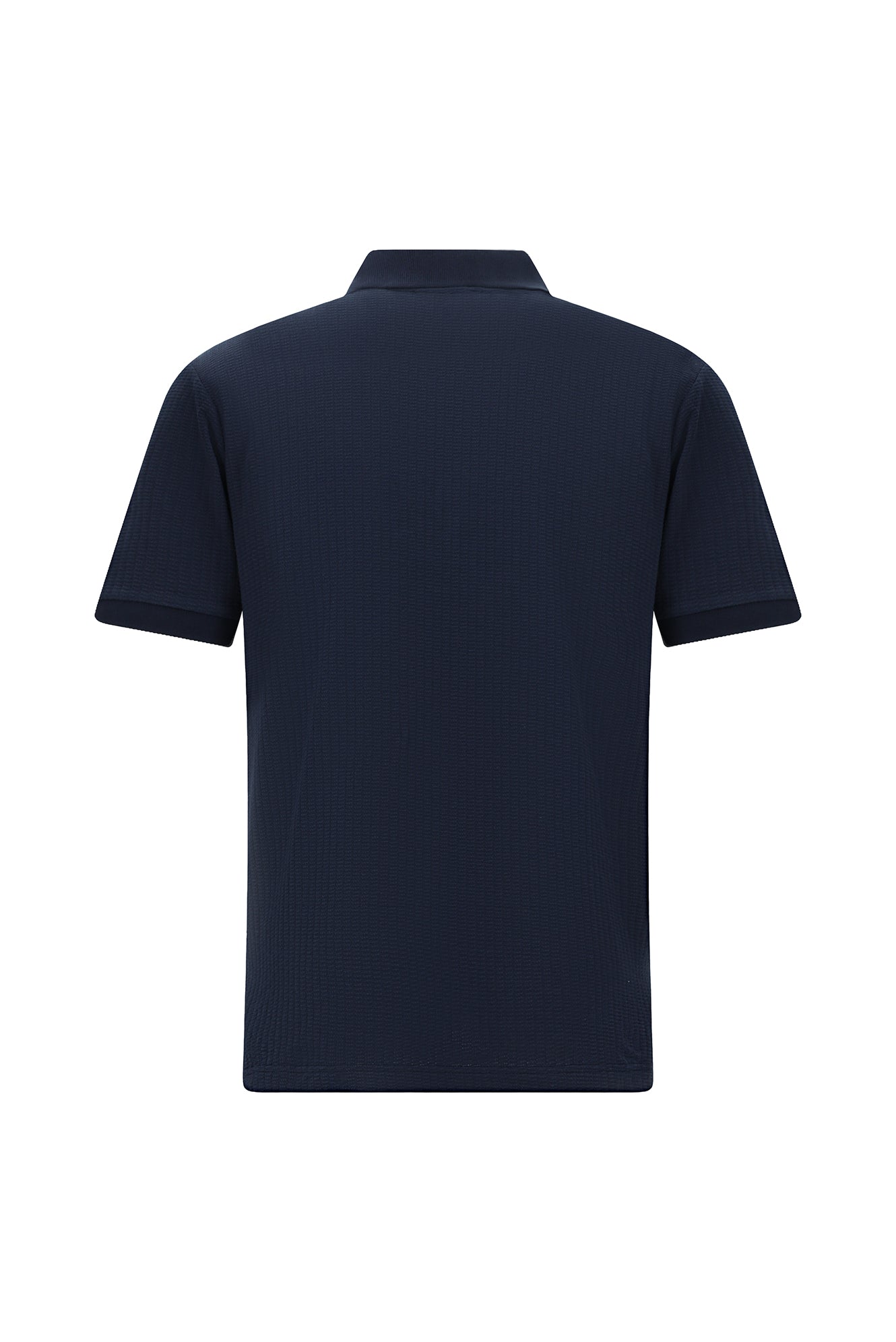 Koyu Lacivert Slim Fit Dar Kesim Fermuarlı Nakışlı Pamuk Desenli Polo Yaka T-shirt