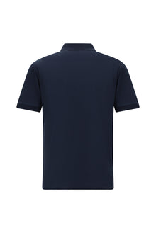 Koyu Lacivert Slim Fit Dar Kesim Fermuarlı Nakışlı Pamuk Desenli Polo Yaka T-shirt