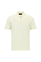 Kırık Beyaz Slim Fit Dar Kesim Fermuarlı Nakışlı Pamuk Desenli Polo Yaka T-shirt