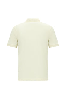 Kırık Beyaz Slim Fit Dar Kesim Fermuarlı Nakışlı Pamuk Desenli Polo Yaka T-shirt