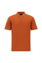 Kiremit Slim Fit Dar Kesim Fermuarlı Nakışlı Pamuk Desenli Polo Yaka T-shirt