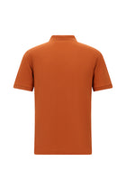 Kiremit Slim Fit Dar Kesim Fermuarlı Nakışlı Pamuk Desenli Polo Yaka T-shirt