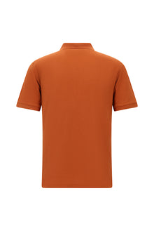 Kiremit Slim Fit Dar Kesim Fermuarlı Nakışlı Pamuk Desenli Polo Yaka T-shirt