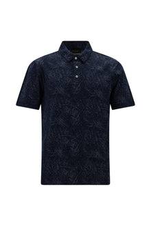 Koyu Lacivert Slim Fit Dar Kesim Baskılı Merserize Pamuk Polo Yaka T-shirt