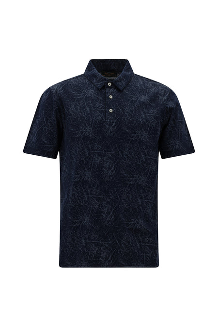 Koyu Lacivert Slim Fit Dar Kesim Baskılı Merserize Pamuk Polo Yaka T-shirt