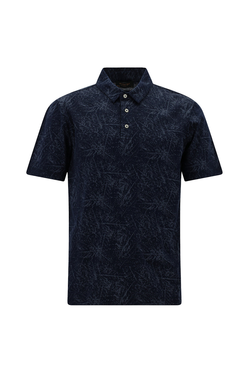 Koyu Lacivert Slim Fit Dar Kesim Baskılı Merserize Pamuk Polo Yaka T-shirt