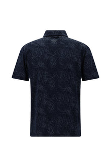 Koyu Lacivert Slim Fit Dar Kesim Baskılı Merserize Pamuk Polo Yaka T-shirt