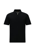 Siyah Slim Fit Dar Kesim Fermuarlı Nakışlı Merserize Pamuk Polo Yaka T-shirt