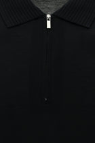 Siyah Slim Fit Dar Kesim Fermuarlı Nakışlı Merserize Pamuk Polo Yaka T-shirt
