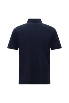 Orta Lacivert Slim Fit Dar Kesim Fermuarlı Nakışlı Merserize Pamuk Polo Yaka T-shirt