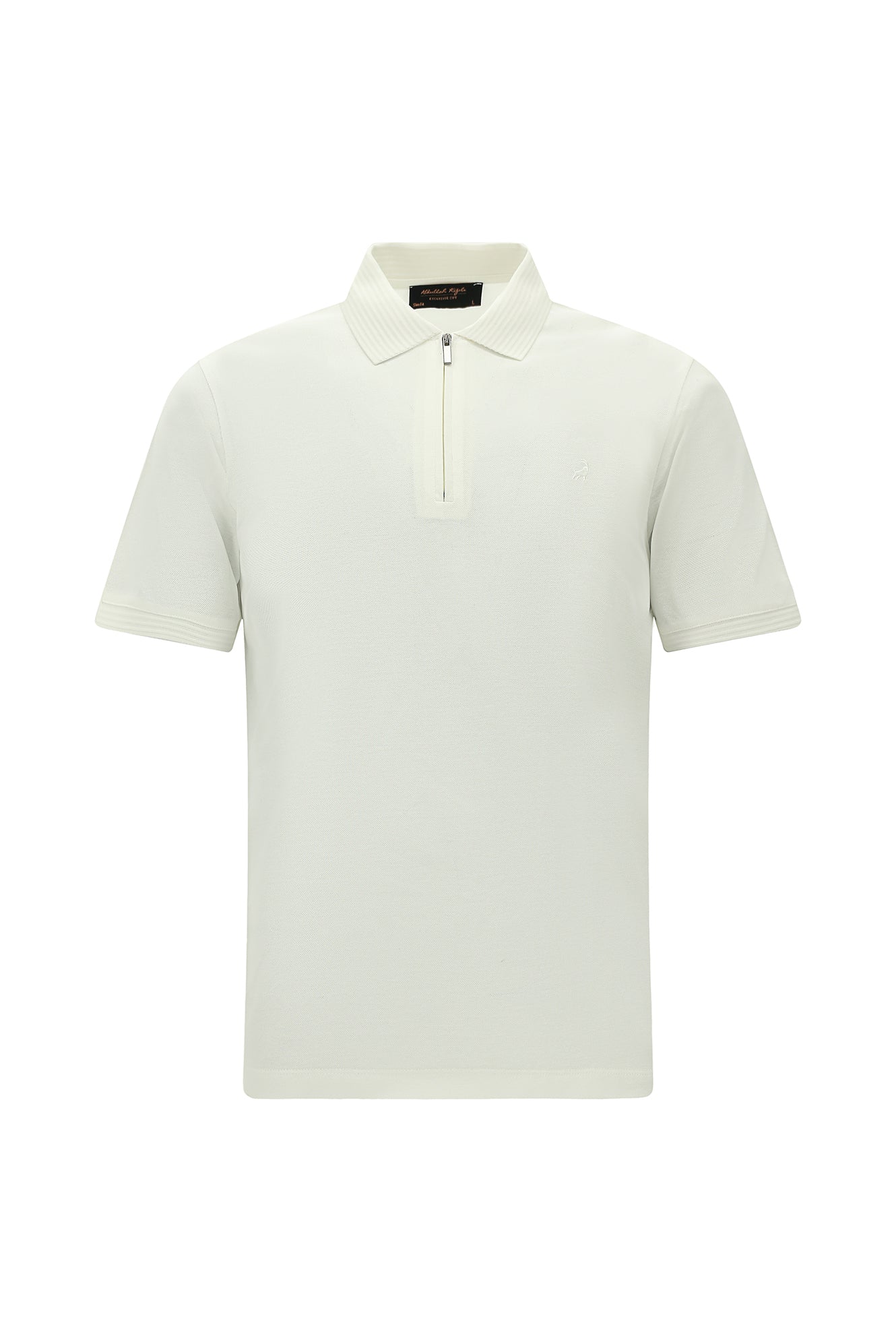Kırık Beyaz Slim Fit Dar Kesim Fermuarlı Nakışlı Merserize Pamuk Polo Yaka T-shirt