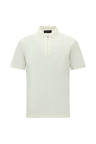Kırık Beyaz Slim Fit Dar Kesim Fermuarlı Nakışlı Merserize Pamuk Polo Yaka T-shirt