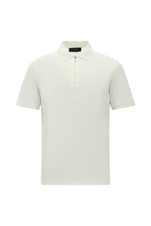 K?r?k Beyaz Slim Fit Dar Kesim Fermuarl? Nak??l? Merserize Pamuk Polo Yaka T-shirt-Abdullah Ki??l?
