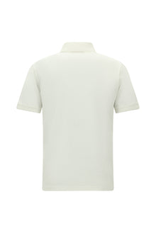 Kırık Beyaz Slim Fit Dar Kesim Fermuarlı Nakışlı Merserize Pamuk Polo Yaka T-shirt
