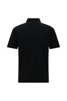 Siyah Slim Fit Dar Kesim Fermuarlı Nakışlı Merserize Pamuk Polo Yaka T-shirt