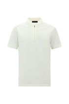 Kırık Beyaz Slim Fit Dar Kesim Fermuarlı Nakışlı Merserize Pamuk Polo Yaka T-shirt