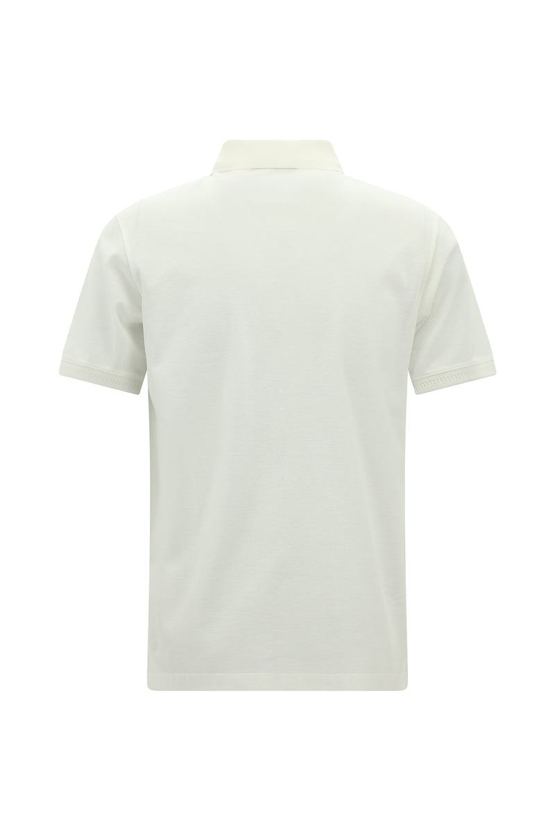 Kırık Beyaz Slim Fit Dar Kesim Fermuarlı Nakışlı Merserize Pamuk Polo Yaka T-shirt