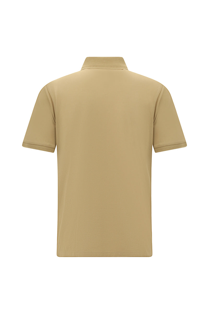 Camel Slim Fit Dar Kesim Fermuarlı Nakışlı Merserize Pamuk Polo Yaka T-shirt