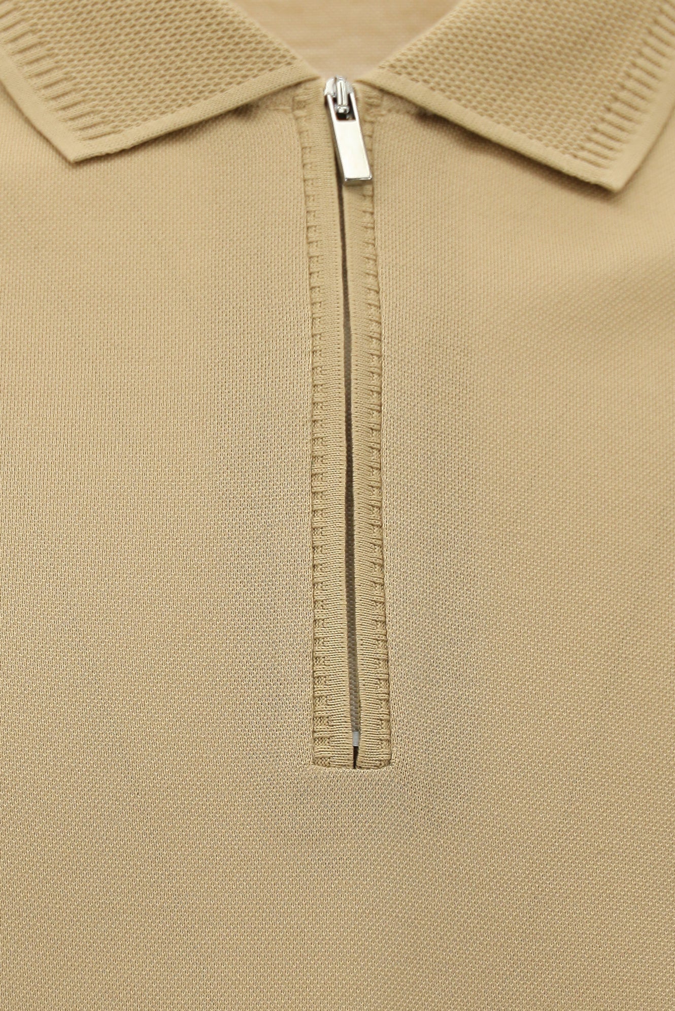 Camel Slim Fit Dar Kesim Fermuarlı Nakışlı Merserize Pamuk Polo Yaka T-shirt