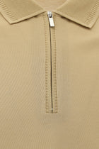 Camel Slim Fit Dar Kesim Fermuarlı Nakışlı Merserize Pamuk Polo Yaka T-shirt