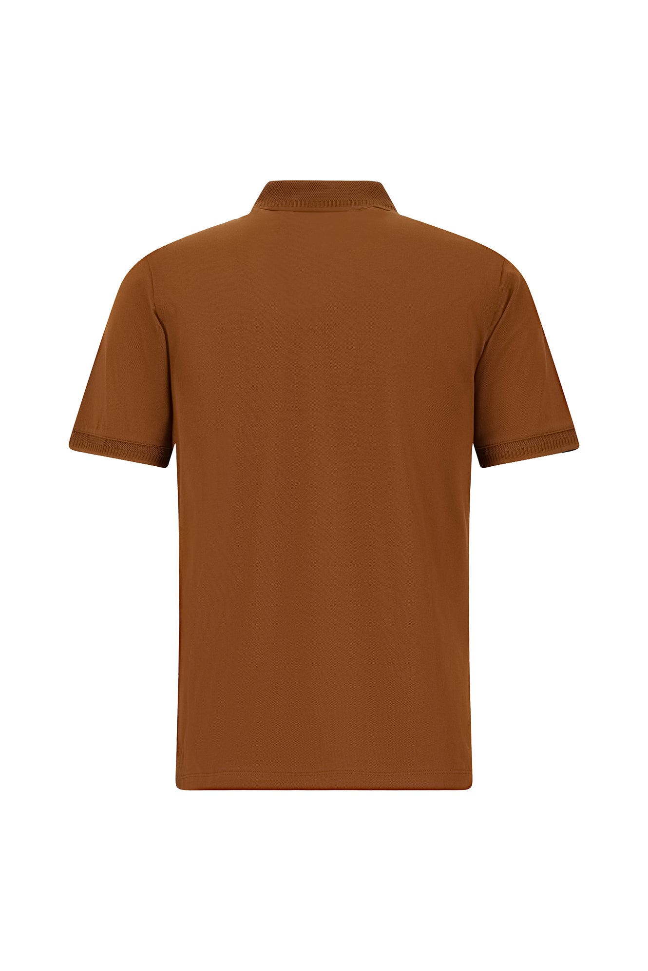 Taba Slim Fit Dar Kesim Fermuarlı Nakışlı Merserize Pamuk Polo Yaka T-shirt